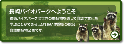 長崎バイオパークへようこそ 長崎バイオパークは世界の動植物を通して自然や文化を学ぶことができる、ふれあい体験型の総合自然動植物公園です